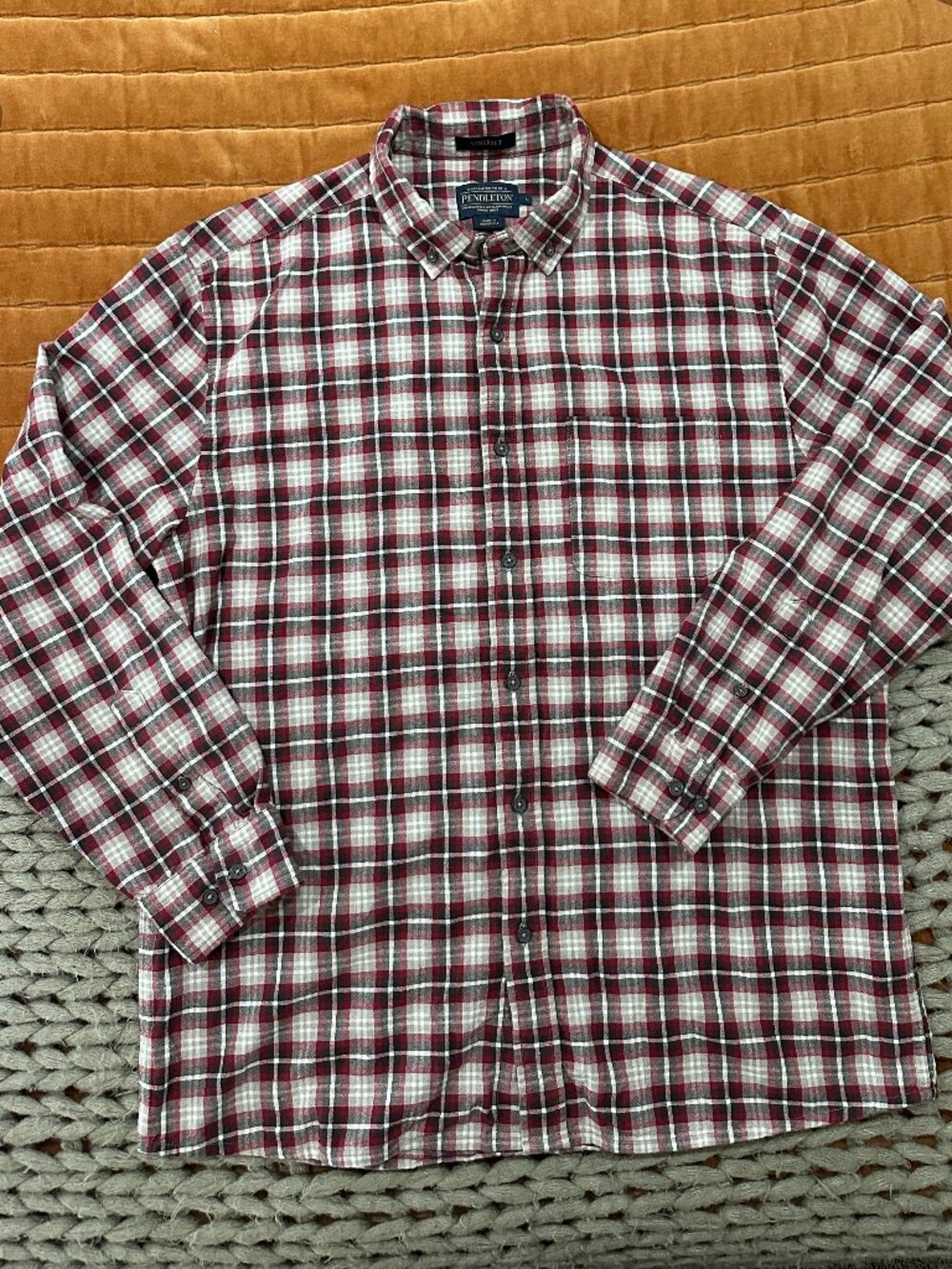 Pendleton Somerset Red Plaid Cotton Wool Blend Button-Up Shirt